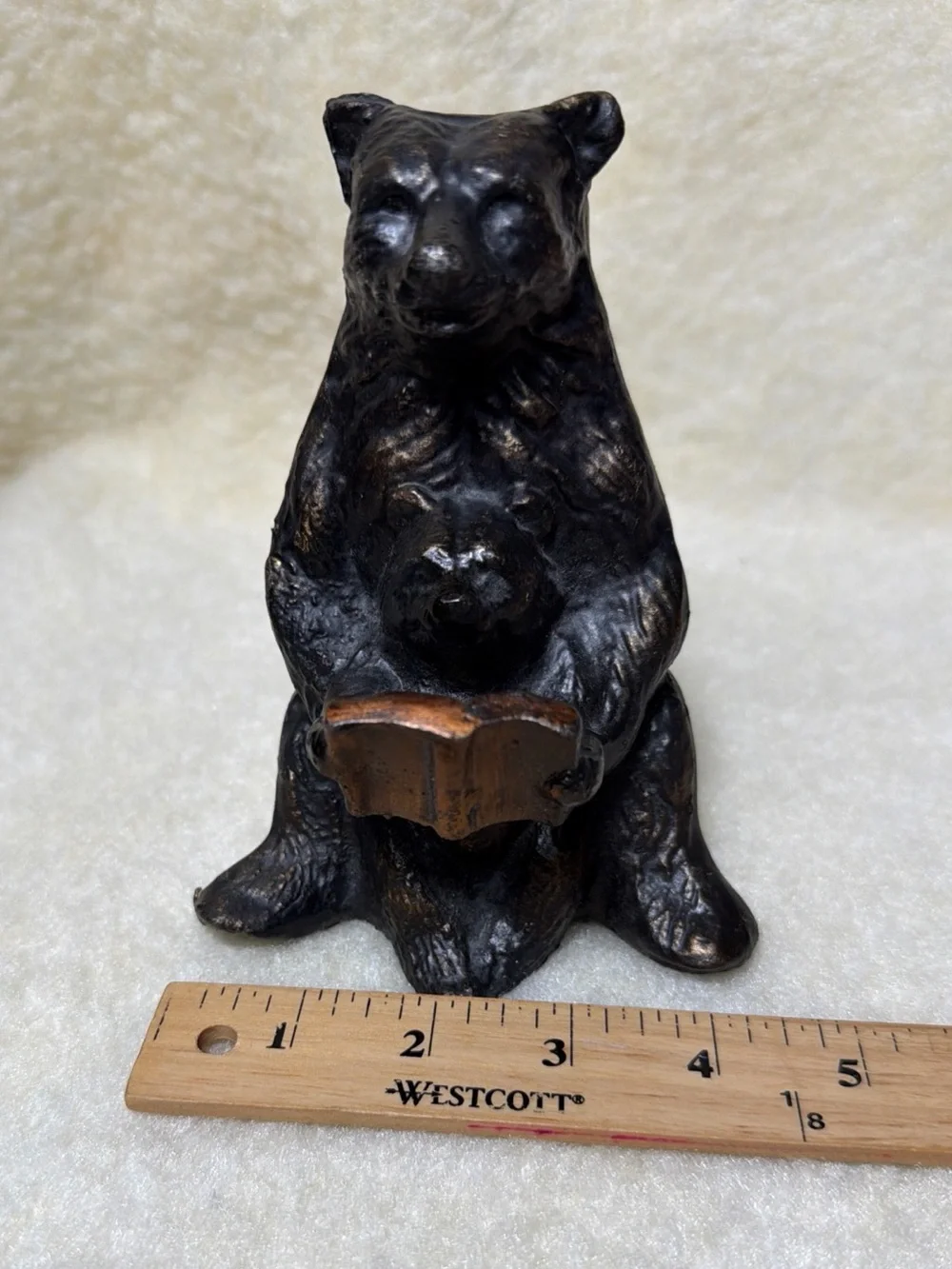 Vintage Bronze-Tone Reading Bear Figurine Home Accent One Bookend